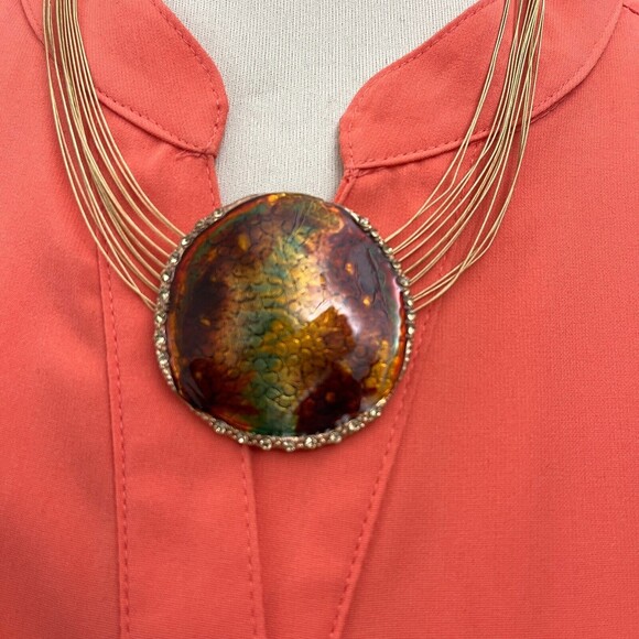 Chico's Gold-tone Rhinestones Brown Green Red Women's Fashion Necklace NWOT - Picture 2 of 5